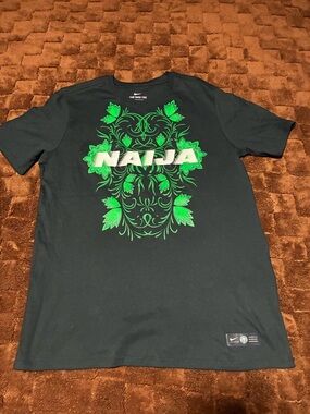 Nike Black Short-Sleeve Tee with Bright Green Floral 'NAIJA' Graphic
